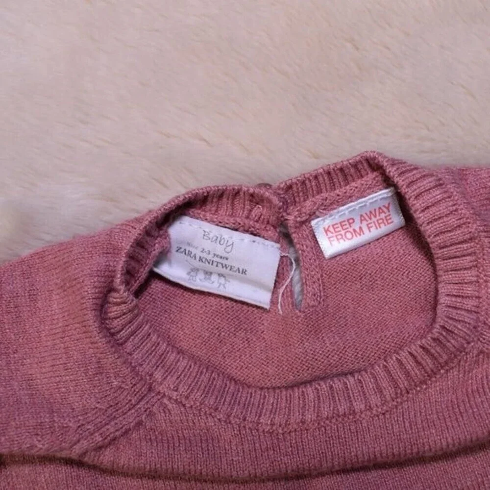 Zara Little Girls Sweater Size 2-3 Long Sleeve Pink Ruffled Shirt